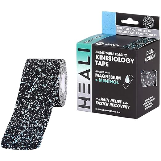 Heali Kinesiology Tape with Magnesium and Menthol, 20 Pcs Precut Strips, K Tape Roll, Knees, Physical Therapy Sports Tape for Muscle and Joint Pain Relief, Water Resistant, Splatter Paint