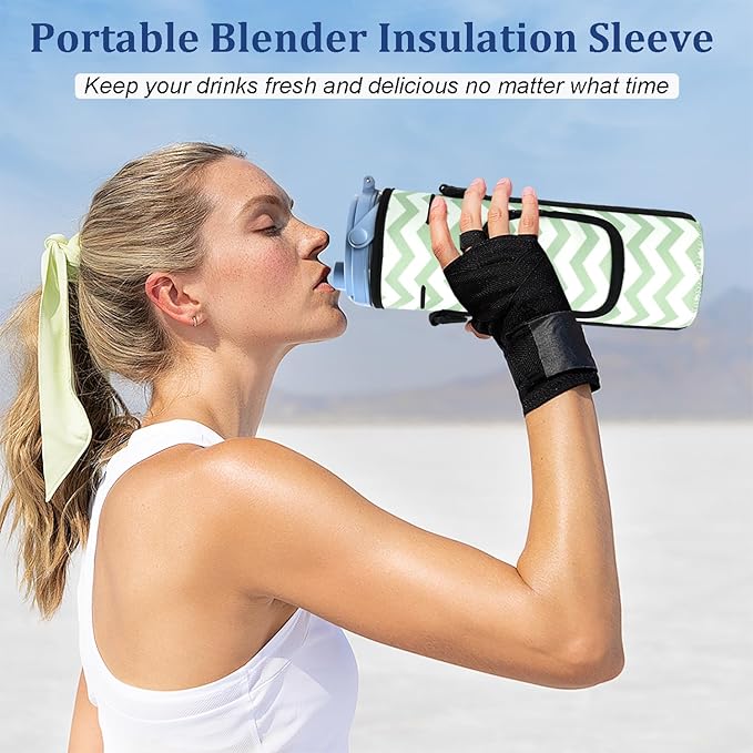 Storage Sleeve Bag for Ninja Blast Portable Blender with Shoulder Strap and Pocket Compatible with Ninja BC151NV/BC51NV/BC151BK/BC151CR/BC151EM/BC151PR/BC151WH Blast Portable Blender (White Green)
