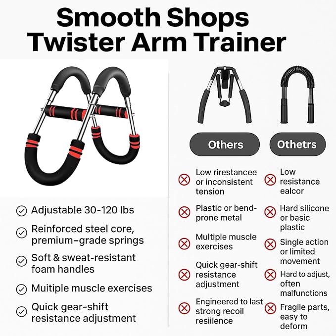 Twister Arm Trainer – Adjustable Resistance Chest Expander & Forearm Strengthener – Steel Core Upper Body Workout Bar for Arms, Wrists, Shoulders & Home Gym Fitness