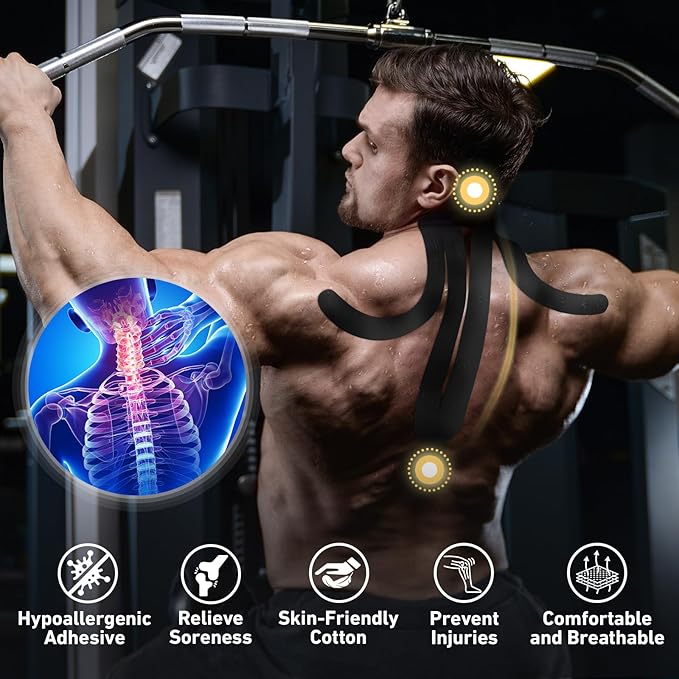 Kinesiology Tape for Shoulder&Neck, 12 Count Shoulder&Neck Tape Precut, KTQUICK Original Cotton Waterproof & Breathable, Enhance Elastic Kinesiology Athletic Tape for Shoulder&Neck Support (Black)