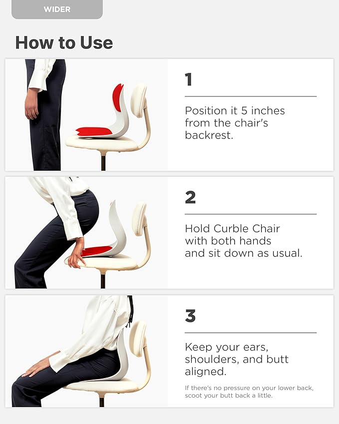 Curble Wider(Standard Wide) 2PACK – Ergonomic Lower Back Chair Support, Lumbar Support Back Posture Corrector, Back Pain Relief, Perfect for Office, Floor Seat and Work from Home, Patented (2P Red)