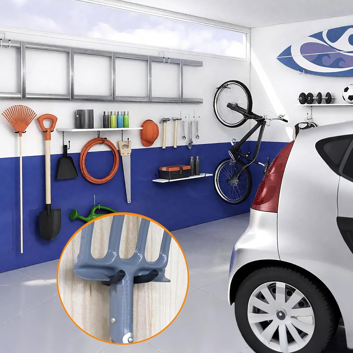 6 Pack Garage Storage System Steel U Hooks with Anti-Slip Coating Home Improvement and Organization Screw in Hooks Easy Wall Mounting Heavy Duty Bike and Ladder (Black, 6 Pack)