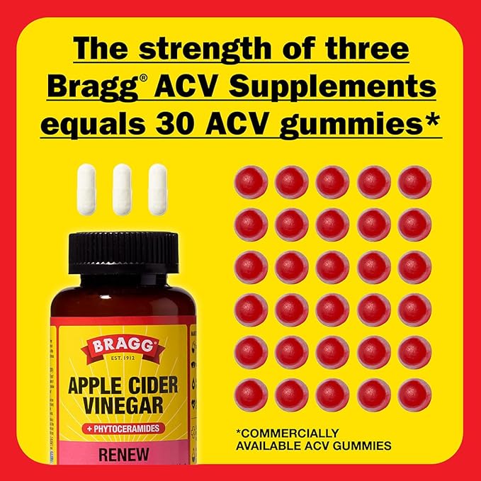Bragg Renew Apple Cider Vinegar Capsules with Phytoceramides - 90 Capsules - Maintains Healthy Skin and Promotes Hydration