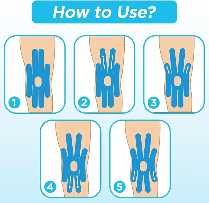 OK TAPE One-Structure K-Tape Patches | Precut for Knee Kinesiology Tape | Pain Relief and Accessories | 10 Pcs and Blue