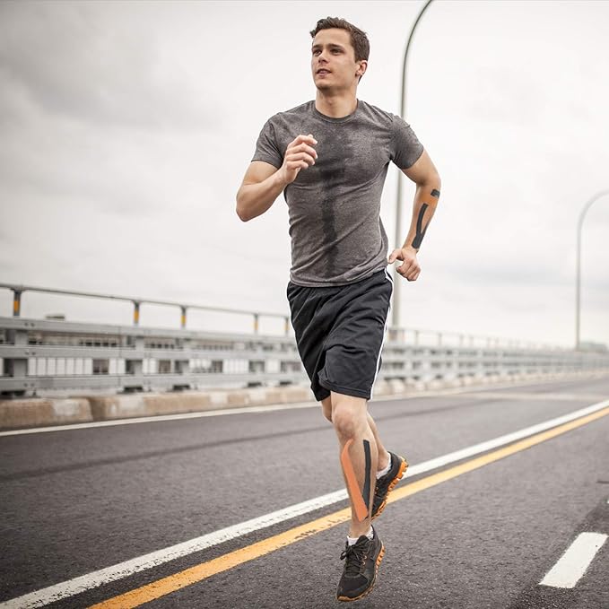 REFUN Kinesiology Tape Precut (4 Rolls Pack), Elastic Therapeutic Sports Tape for Knee Shoulder and Elbow, Pain Relief, Waterproof, Latex Free, 2" x 16.5 feet Per Roll, 20 Precut 10 Inch Strips Beige