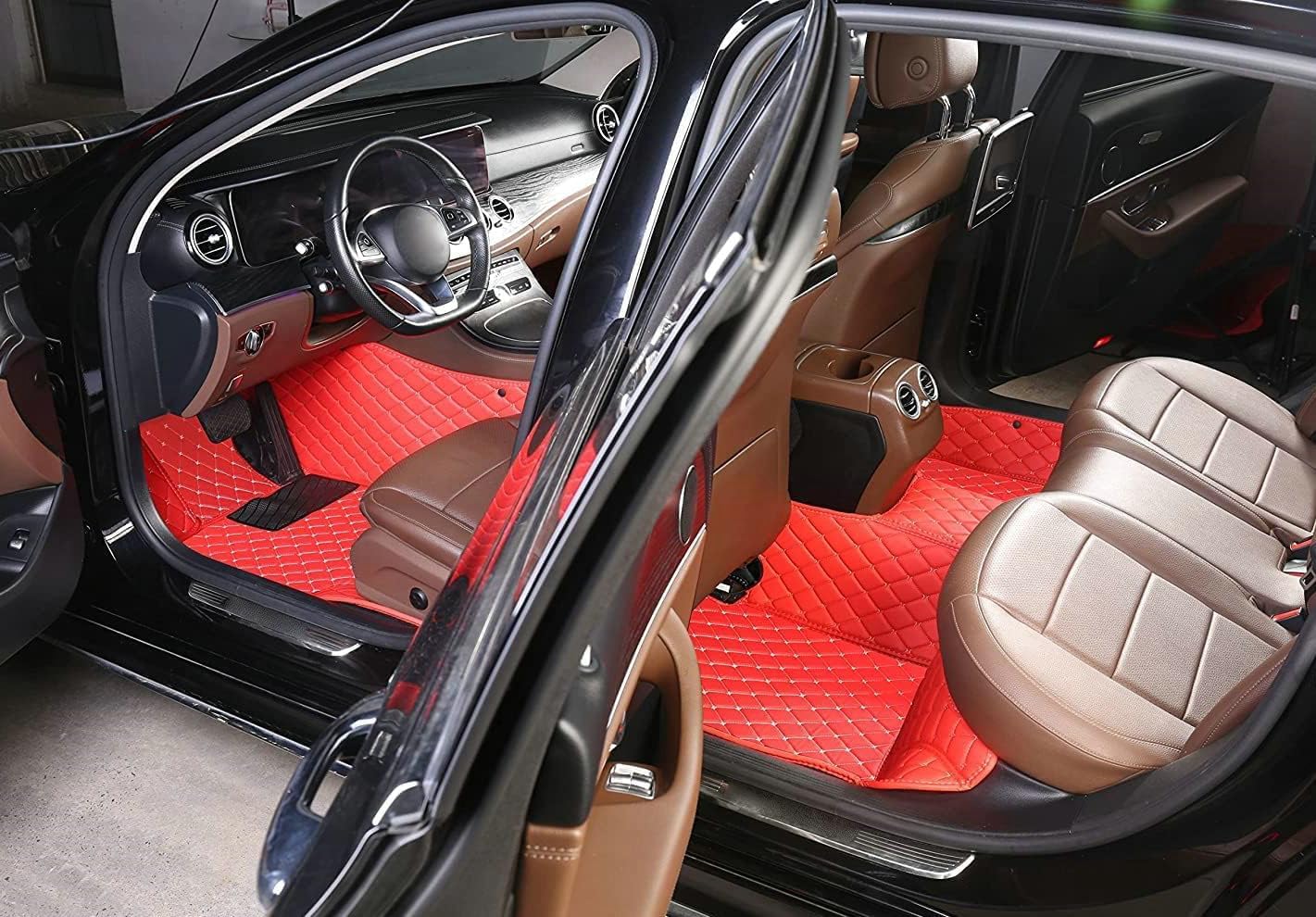 Custom Artificial Leather Waterproof All-Weather Car Floor Mats Fit for 99% Sedan SUV Sports Car Vehicle Car Mat (Wine red Black Beige)