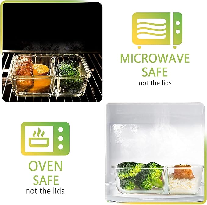 [5-Pack,36 Oz]Glass Meal Prep Containers 2 Compartments Portion Control with Upgraded Snap Locking Lids Glass Food Storage Containers, Microwave, Oven, Freezer and Dishwasher (4.5 Cups, White)