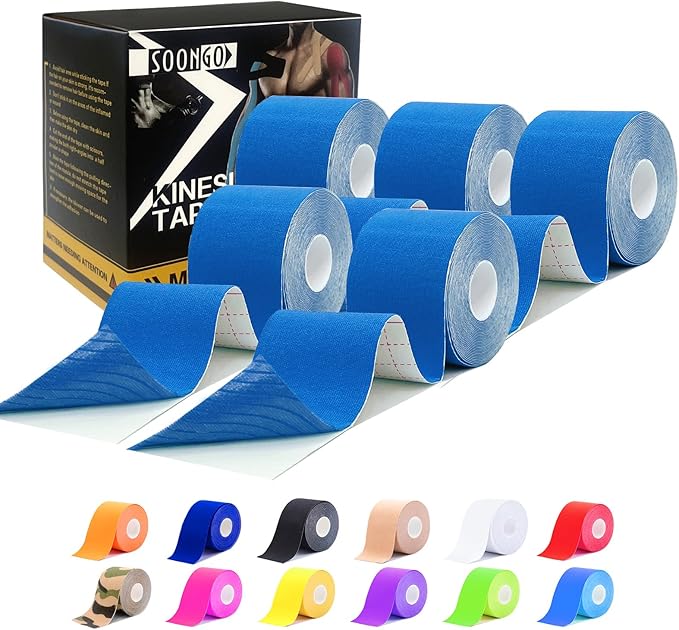 Kinesiology Tape Pro 5 Rolls, 2 Inch High Elasticity Sports Tape Therapeutic Pain Relief–Physio Tape for Muscle Recovery & Joint Support, Waterproof & Hypoallergenic & Breathable–Blue