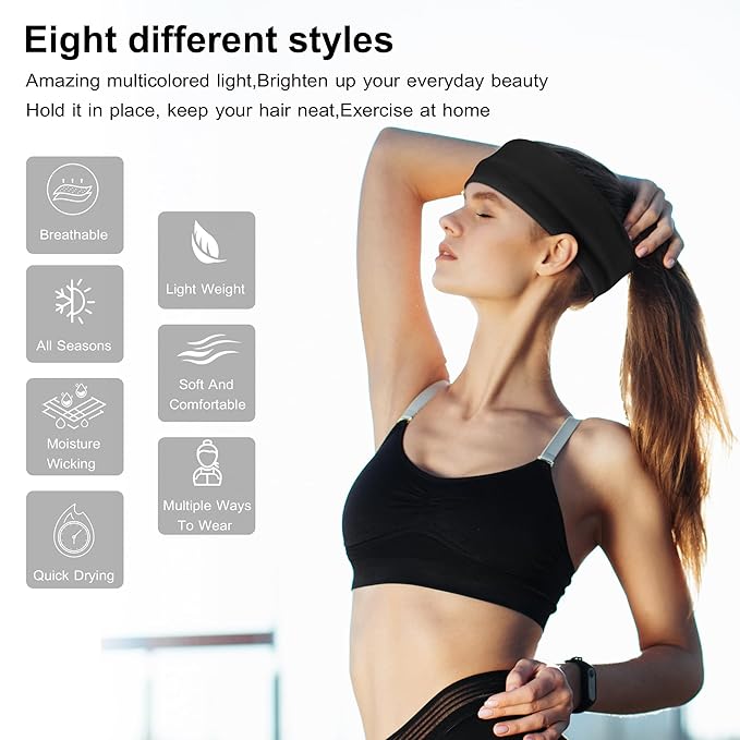 8 Pack Headbands for Women Non Slip - Stylish Sports Hair Bands for Women's Hair - Soft Cotton Cloth Stretchy Headbands for Women for Yoga, Outdoor Exercise Running