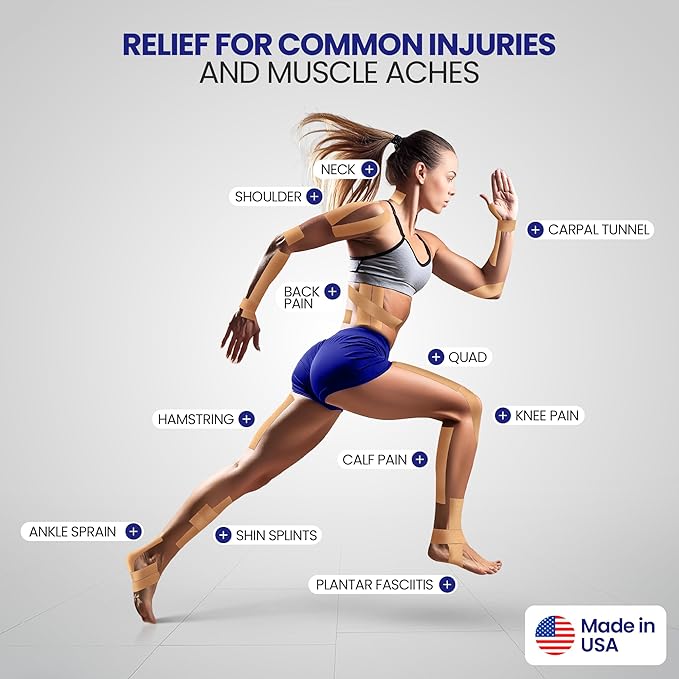 4% Lidocaine Maximum Strength Pain Relief Kinesiology Tape - Relieves Back, Joints and Muscle Pains - Superior Sticking, Aluminum-Free Water Resistant, and USA Made - 2" x 10" Strips