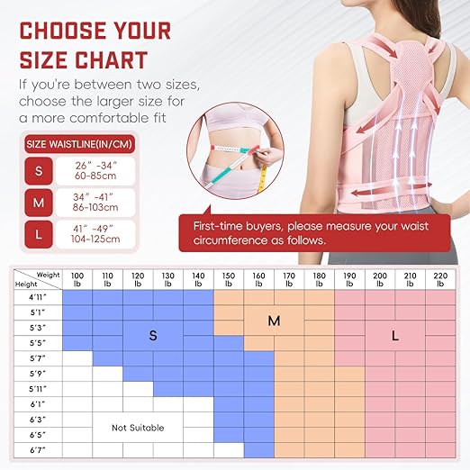Back Brace Posture Corrector for Women & Men, Adjustable Shoulder Straightener with Full Back Support, Relief for Lower & Upper Back Pain, Hunchback & Scoliosis (Pink, Small)