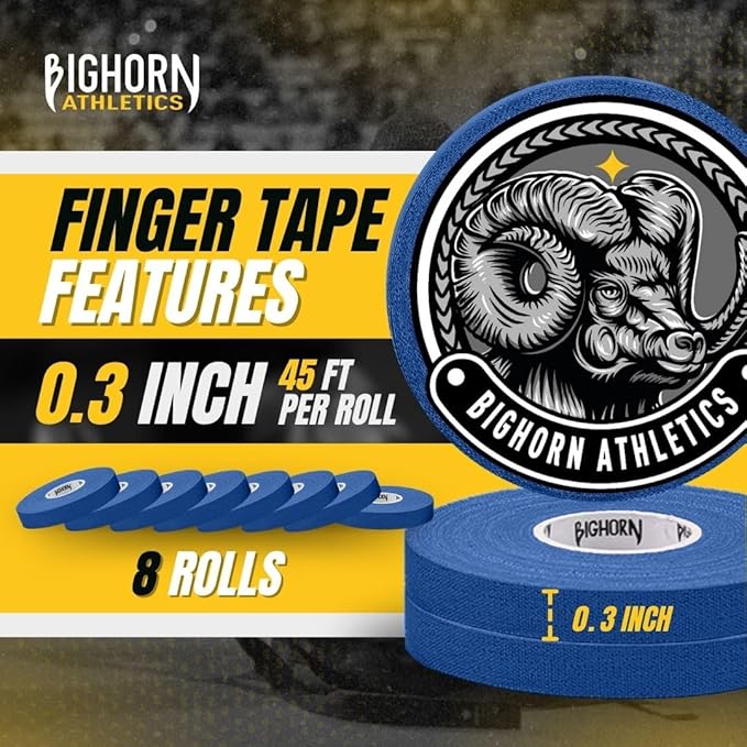 Bighorn Athletics Jiu Jitsu Finger Tape | Residue-Free Athletic Finger Tape for Sports & Injuries: Rock Climbing, Volleyball, Football, Basketball, Hands & Toes | 0.3-Inch x 45-feet, 8-Rolls, Blue