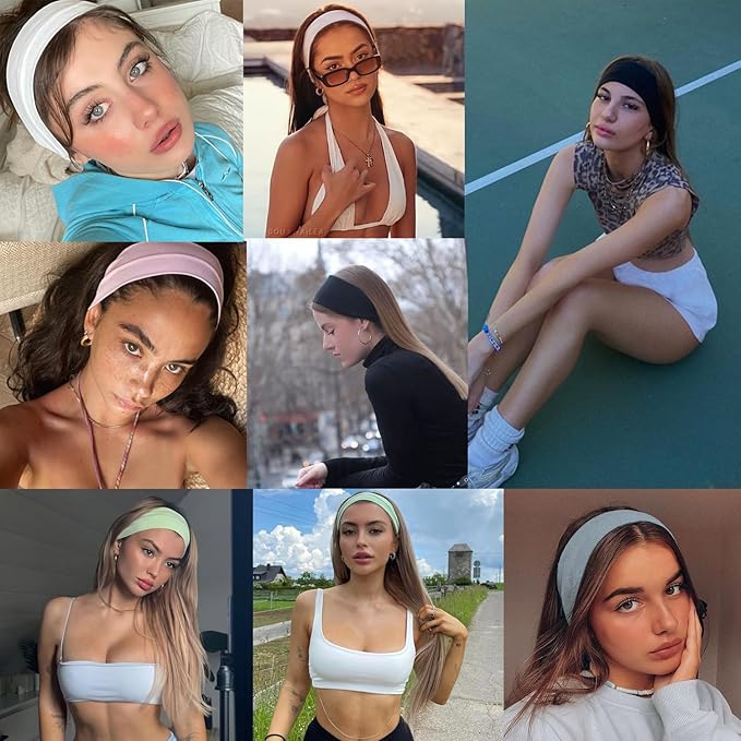 Leeven Women's Headbands for Short Hair Non Slip Elastic Floral 6 PCS Hairbands Soft Fabric Stripe Head Bands for Girls Heart Headbands