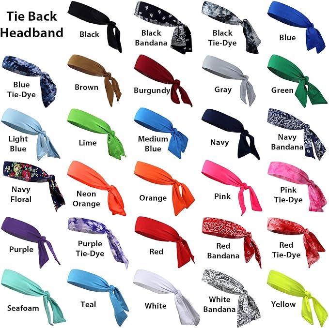 Kenz Laurenz Headbands Tie on Headband for Women Men Running Athletic Hair Head Band Elastic Sports Sweat Basketball Sweatband Stetchy Yoga Workout Sweatbands Adjustable Non-Slip Moisture Wicking