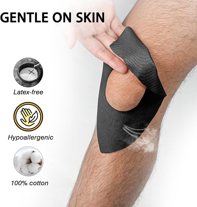 Kinesiology Tape for Knees, 10 Pcs Precut Kinesiology Tape for Knee Pain Relief & Support, Waterproof & Elastic Athletic Tape for Knee Stability, Breathable & Comfortable Knee Tape, Patent Pending
