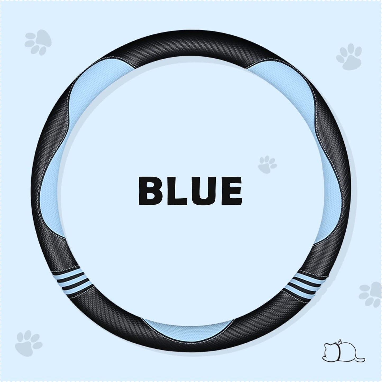 Car Steering Wheel Covers for Women Girl Padded Carbon Fiber PU Leather Cute Cartoon Auto Interior Accessories for Jeep, Truck, Universal, Anti Slip, Blue, Large Size 15.5-16"(39-41cm)