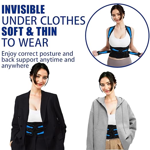 Posture Corrector for Women and Men - Adjustable Back Brace for Pain Relief - Enhances Posture and Provides Lumbar Support - Upper and Lower Back Straightener - Breathable Back Support (Black, Large)