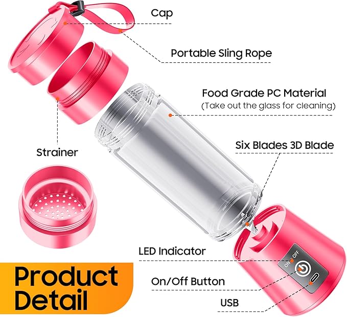 Portable Personal Size Mini Blender - 2025 Upgraded Cordless Blender for Smoothies & Shakes, Type-C Rechargeable, 380Ml Traveling BAP Free Juicer Cup for Sports/Travel/Home, 20000Rpm/Min Speed