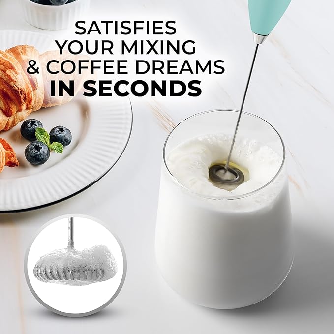 Zulay Powerful Milk Frother for Coffee with Powerful Motor - Handheld Frother Electric Whisk, Milk Foamer, Mini Mixer & Coffee Blender Frother for Frappe, Latte, Matcha, No Stand - Fresh Mint