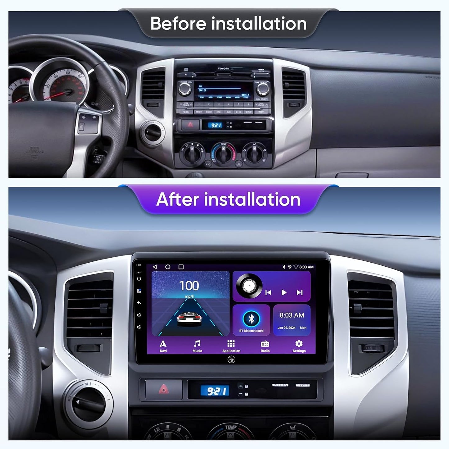 for Toyota Tacoma Radio Upgrade 2005-2015, QLED Touch Screen Car Stereo 9 inch Android 13 Head Unit Replacement with Wireless CarPlay Andriod Auto GPS Navigation 5G WiFi Build in 48EQ FM Radio(2+64G)