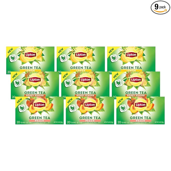 Lipton Honey Ginger Green Tea, Lemon Green Tea, & Peach Green Tea 20 CT (3ea) (Variety Pack)