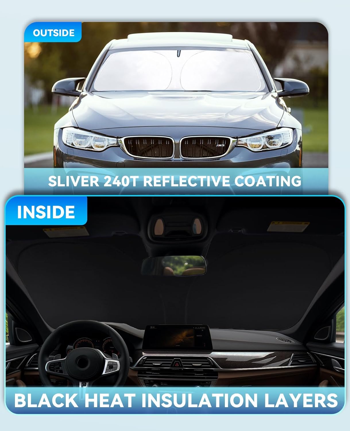 Car Sun Shade Windshield Sunshade for 2014-2024 2025 2026 Porsche Macan SUV Accessories Front Window Sun Shields Custom fit Macan Sunscreen Double Layers 240T Refleactor Sun Visor Blocks UV