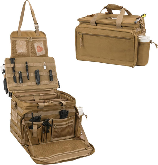 Patrol Bag Law Enforcement, Police Gear Car Front Seat Vehicle Organizer Bags with MOLLE System (Khaki)