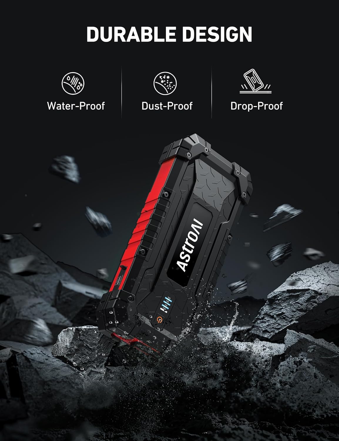 AstroAI S8 Ultra 4000A Peak Jump Starter,Up to All Gas/12L Diesel Engine,24000mAh Portable Car Battery Jump Starter,Rugged 12V Battery Pack with 2-Way Quick Charger,LED Light, Jumper Cables(Red)