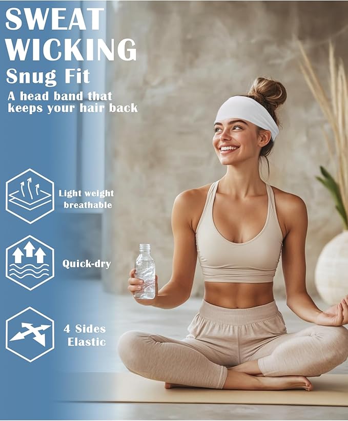 Headbands for Men & Women, Sweat Headband Non-Slip Sweatband Sports Running Cycling Yoga Basketball Workout Football Training