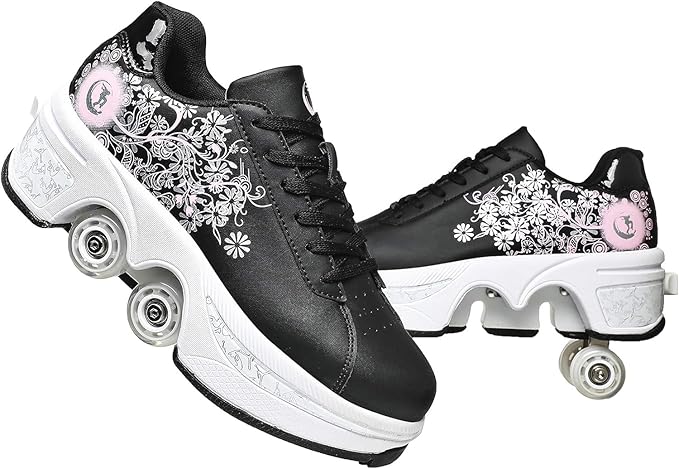 Double-Row Deform Wheel Automatic Walking Shoes Invisible Deformation Roller Skate 2 in 1 Removable Pulley Skates Skating Parkour