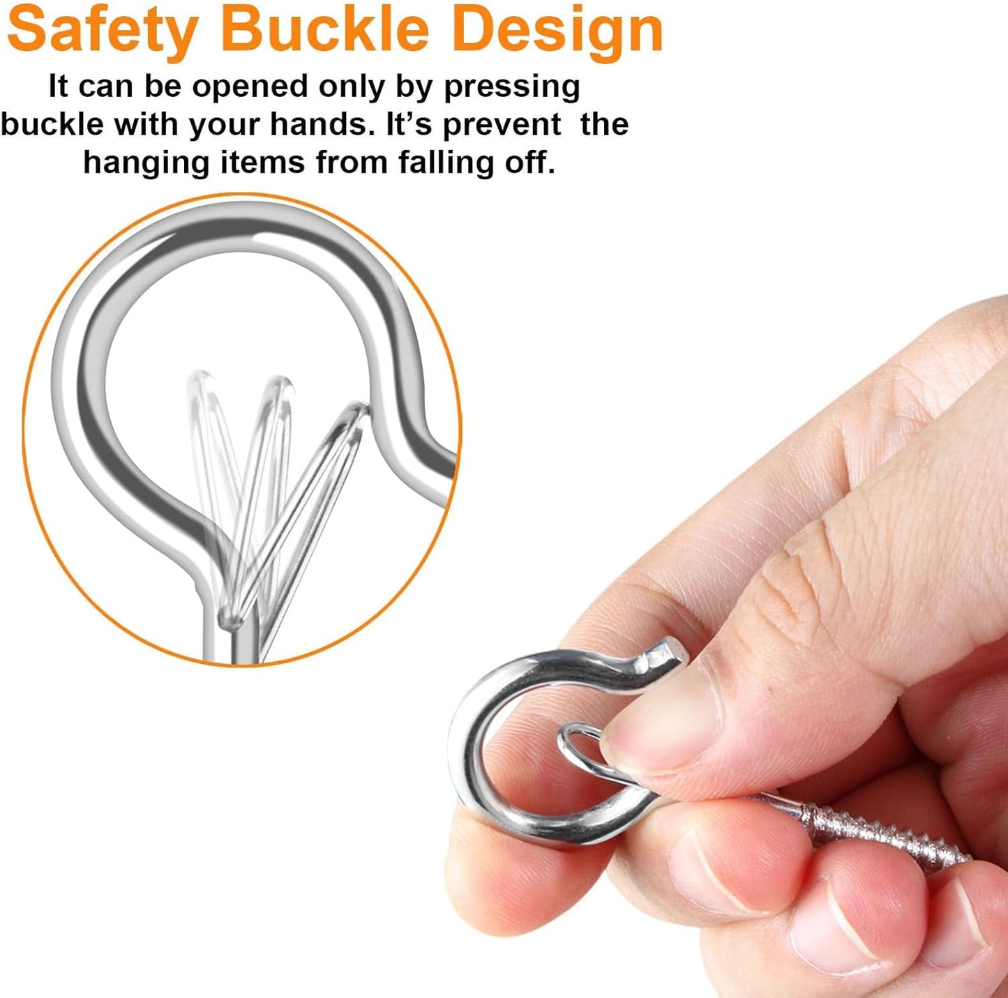 48 PCS Q-Hanger Hooks, Screw Hooks for Outdoor String Lights, Safety Buckle Design Cup Eye Hook for Hanging Christmas Lights, Plants, Mounted on Wall Ceiling, Include 1 Wing Nut Driver, Silver
