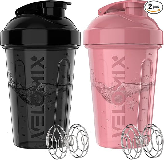 '-2 Pack- 20 oz Protein Shaker Bottles for Protein Mixes - 2x Wire Whisk | Leak Proof Shaker Cups for Protein Shakes and Pre Workout | Protein Shaker Bottle Pack | Protein Mixer Cup (Pink&Black)