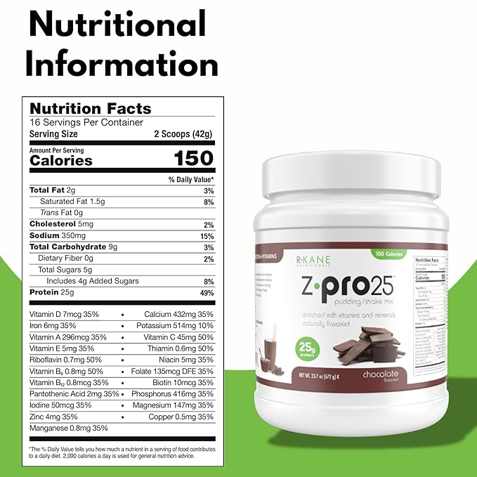 Z-Pro25 Protein Powder, 23.7 oz – 25g Casein & Whey Blend – Low-Carb, High-Protein Meal Replacement Shake – Muscle Recovery & Weight Management - 21 Vitamins & Minerals – Chocolate