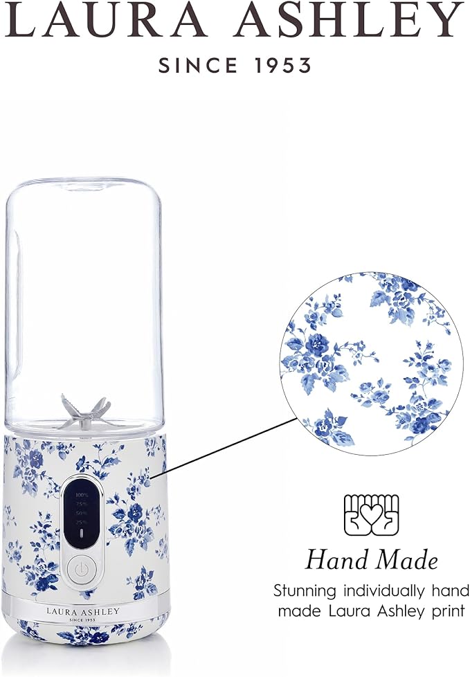 Laura Ashley Portable Blender by VQ - Compact, Powerful & Easy to Use USB Rechargeable Mini Blender for Smoothies and Shakes With 450 mL Bottle - for Kitchen/Gym/Travel