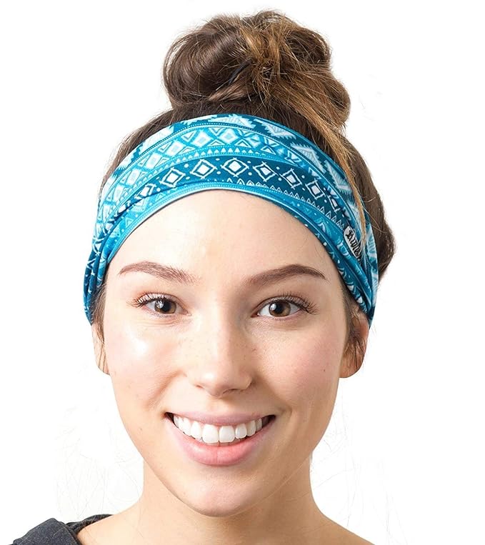 RiptGear Stretch Sport Headband for Women (Tribal Blue) — Made of Non-Slip Sweat Wicking Fabric — Great for Yoga, Running or The Gym — Soft Headband That Fits Most Head Sizes — (1-Pack)