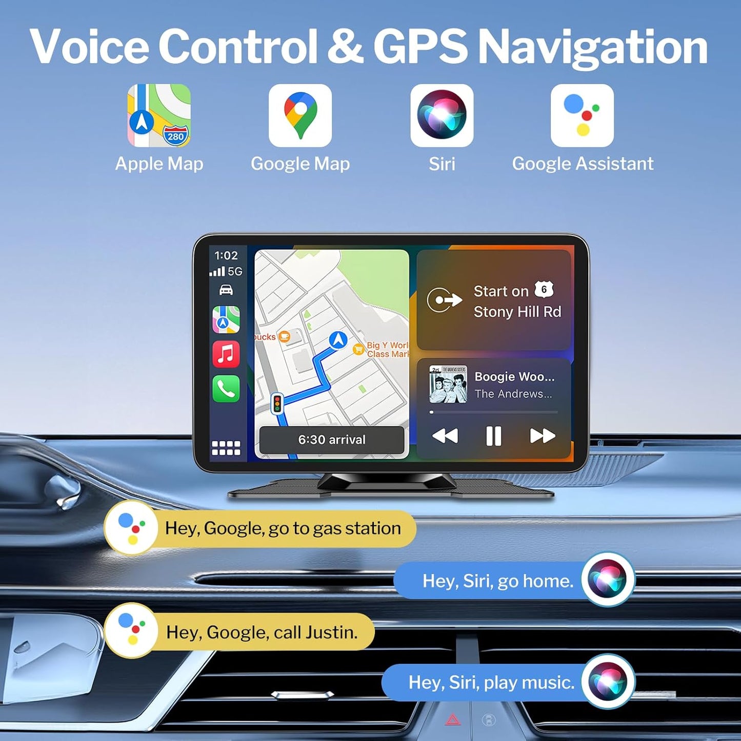 Wireless Apple Carplay Screen for Cars, 7" HD Portable Car Stereo Touch Screen for Apple CarPlay & Android Auto with Backup Camera/Mirror Link/Siri/Voice Control/GPS Navigation/AUX for All Vehicles