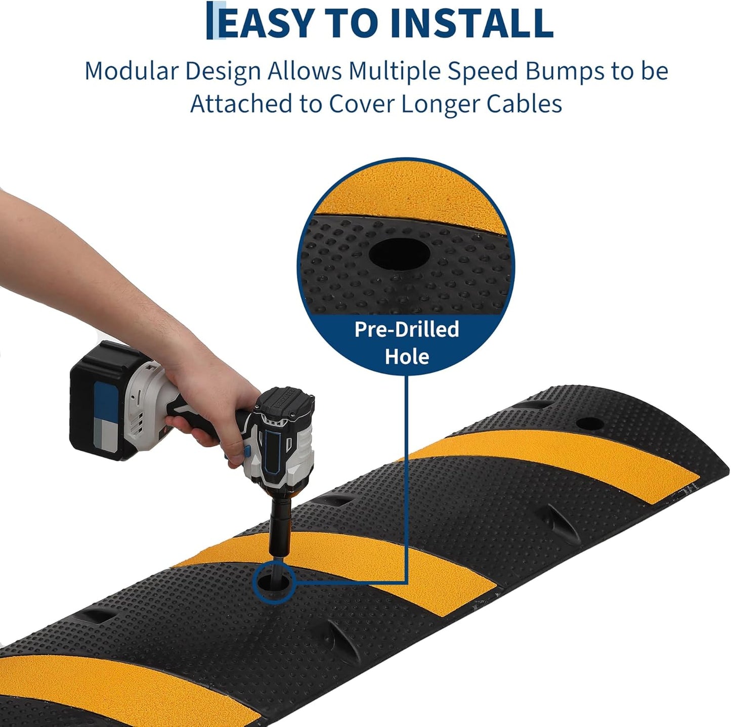 6 ft Speed Bumps Wite End for Road, Heavy-Duty 25,000 LBS Capacity Traffic Rubber Speed Humps with 2 Channel Floor Cord Cover for Asphalt Concrete Gravel Driveway Road