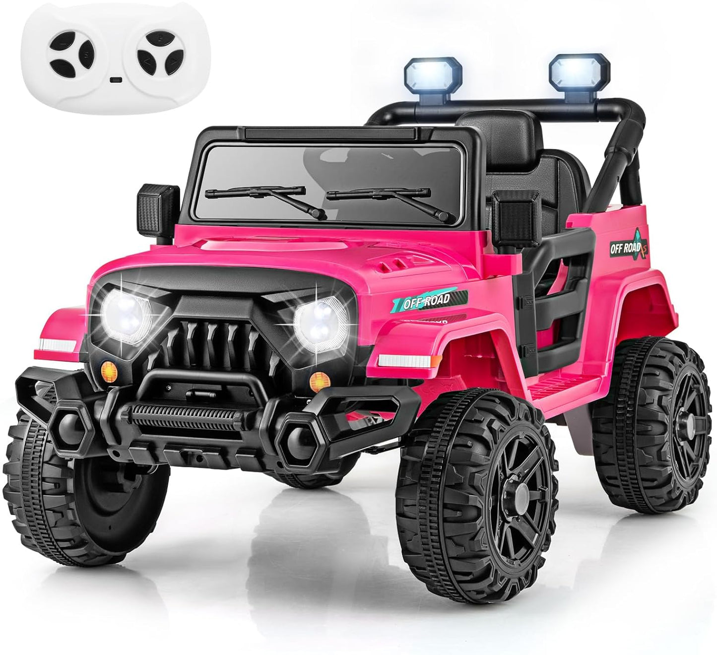 Costzon 12V Kids Ride on Truck Car, Electric Vehicle w/Remote Control, Threaded Wheels, 3 Speeds, LED Lights, Music, Horn & Wireless Connection, Battery Powered Ride on Toy for Boys & Girls 3+ (Pink)