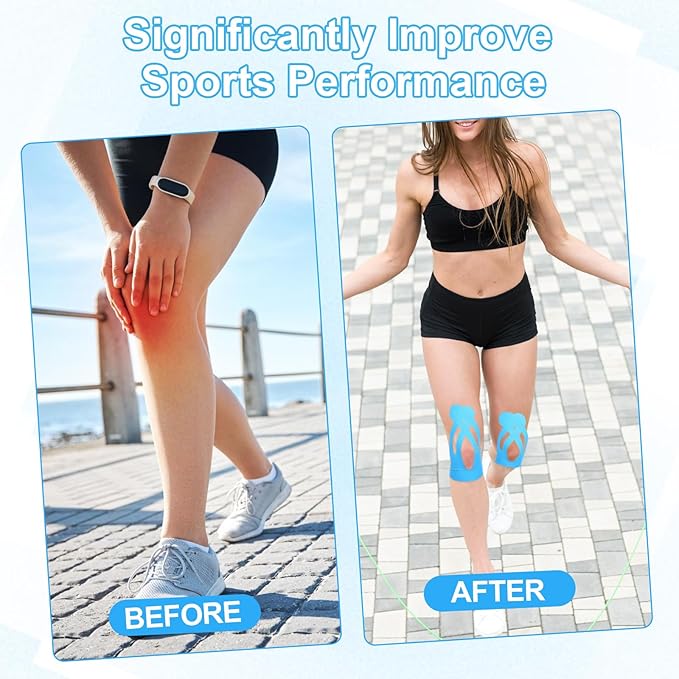 Kinesiology Tape for Knees,20 Count Kinesiology Tape Precut,Original Cotton Elastic Athletic Strips Knee Tapes for Muscle & Joint Support,Waterproof and Breathable,Sport Knee Support Patch Stickers