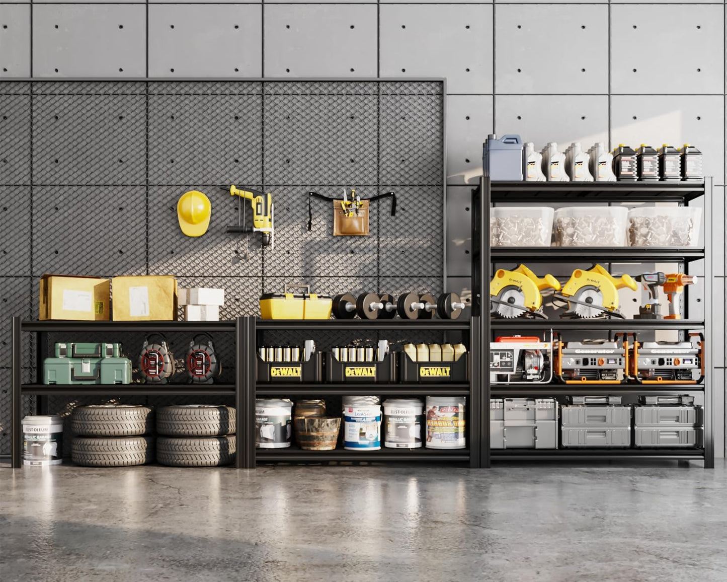 5 Tier Metal Shelving Unit, 72" H x 48" W Adjustable Storage Shelves, Heavy Duty Garage Shelves for Warehouse, Basement, Kitchen, Pantry, Living Room, 2500LBS, Black, 18" D