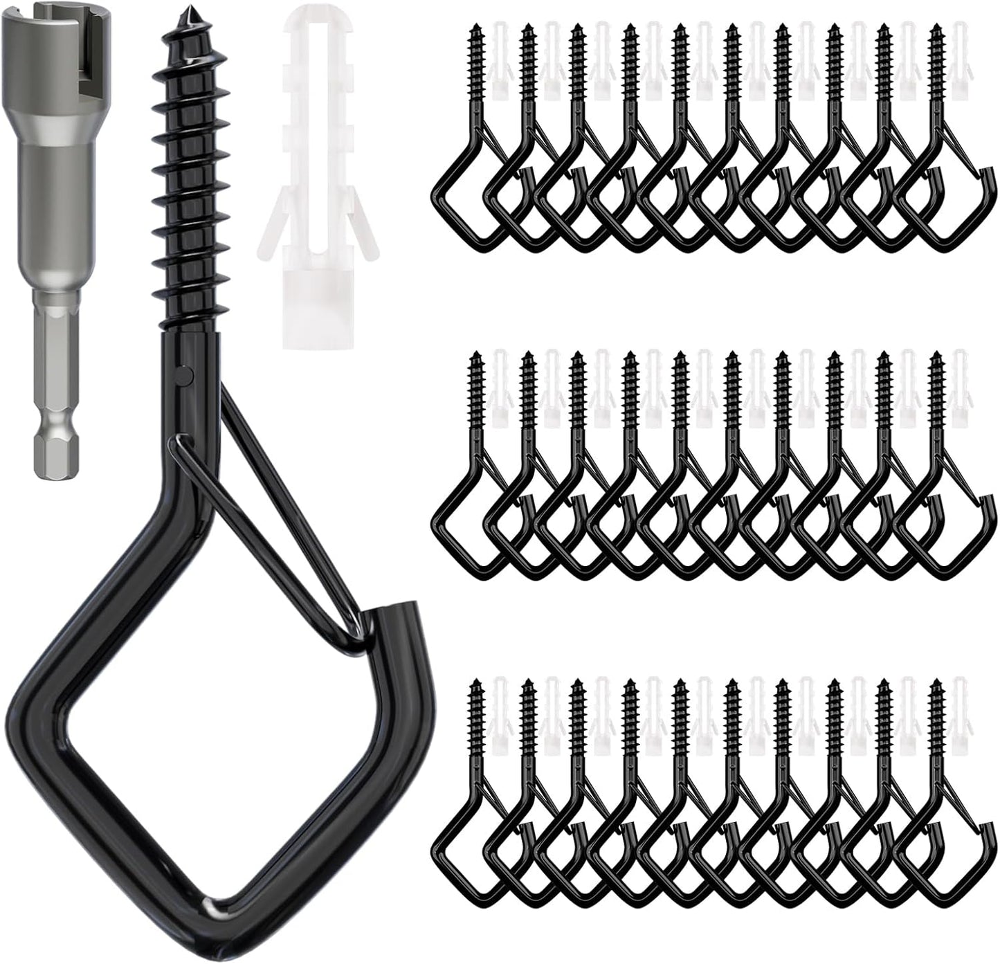 Square Ceiling Hooks with Safety Buckle for String Lights, Plants, Wind Chimes, 40-Pack, 2.36 inch, Black