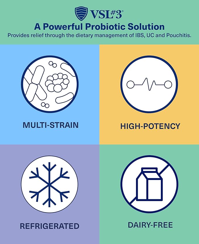 VSL #3® Probiotics for Digestive Health, IBS & UC Symptoms - 112.5B CFUs, High-Potency, Multi-Strain, Live, Refrigerated Probiotic, Medical Food for Gut Health Support in Men & Women, 60 Capsules