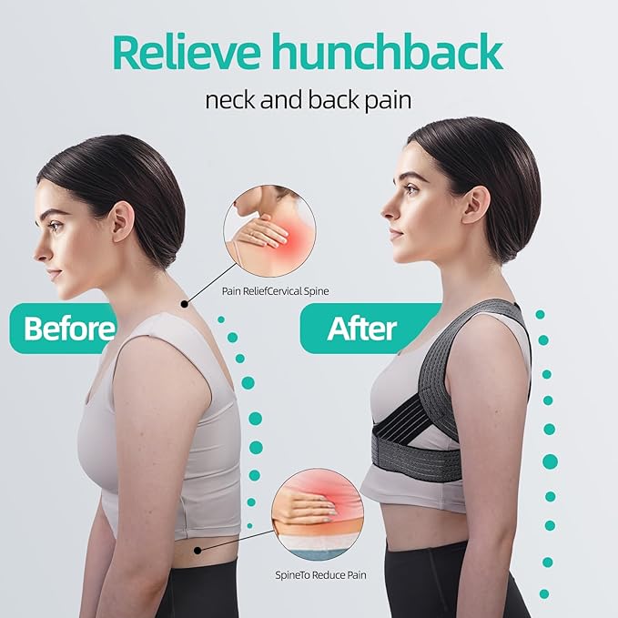Posture Corrector for Women, Adjustable Upper Back Strap for Shoulder, Neck and Upper Back Pain Corrects Posture Corrects Hunching Black S-M