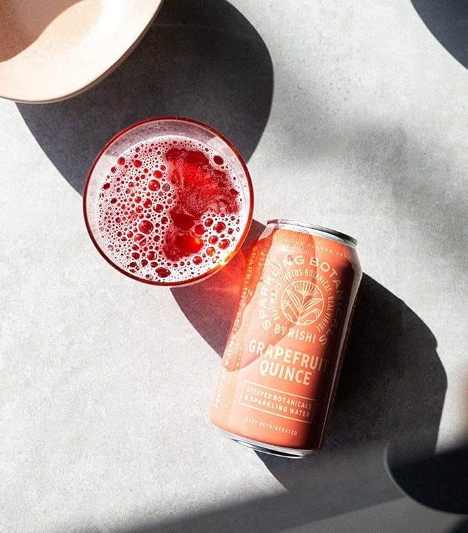 Rishi Tea Grapefruit Quince Sparkling Botanicals Sparkling Water - Organic, Unsweetened, Zero Added Sugar, Caffeine Free, Real Plants, Virtus Botanicals - 12 oz (Pack of 12)