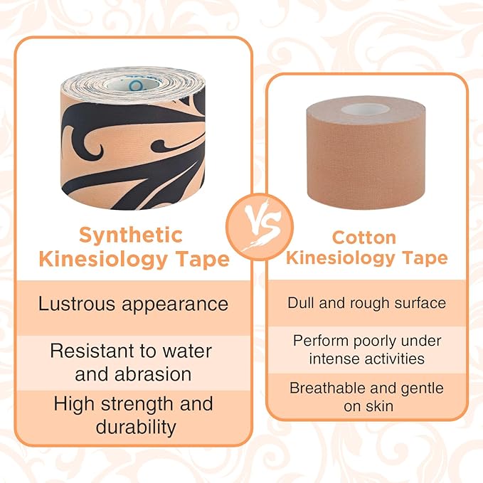 OK TAPE Synthetic Kinesiology Tape, Elastic Physical Therapy Athletic Tape for Pain Relief & Muscle Support, Uncut Kinetic Tape, 2in x 16.4ft- 2 Rolls (Flower)