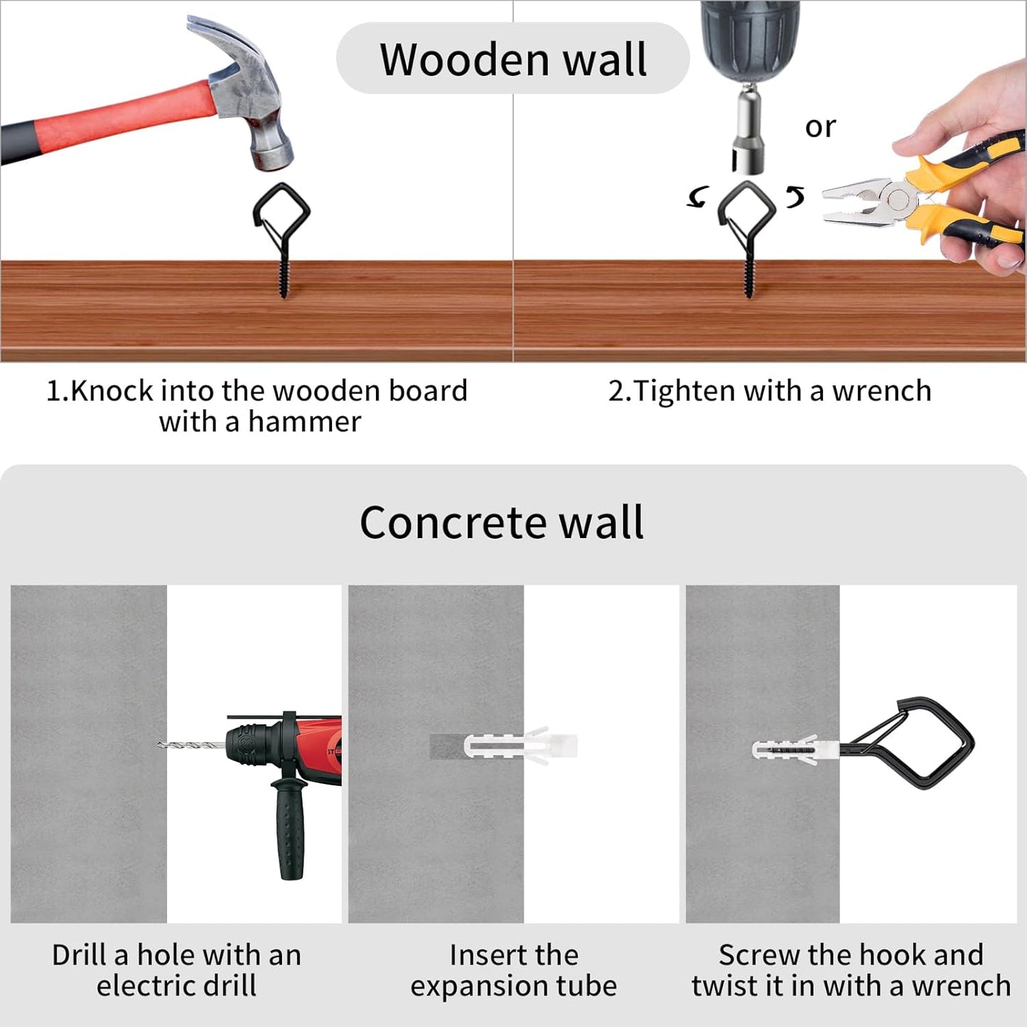 Square Ceiling Hooks with Safety Buckle for String Lights, Plants, Wind Chimes, 40-Pack, 2.36 inch, Black