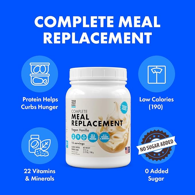 Yes You Can! Complete Meal Replacement - 15 Servings, 20g of Protein, 0g Added Sugars, 21 Vitamins and Minerals - All-in-One Nutritious Meal Replacement Shake (Vanilla)