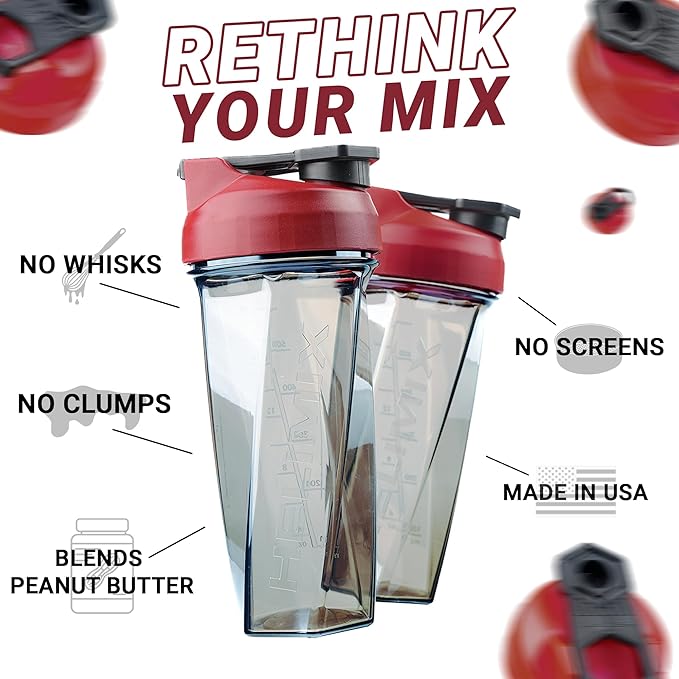 HELIMIX 2.0 Vortex Blender Shaker Bottle Holds upto 28oz | No Blending Ball or Whisk | USA Made | Portable Pre Workout Whey Protein Drink Shaker Cup | Mixes Cocktails Smoothies Shakes | Top Rack Safe