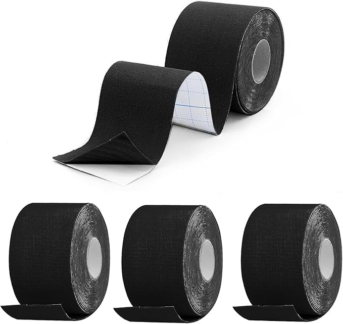 4 Pack Kinesiology Tape, Athletic Tape Supports Protects Muscles, Knees, Shoulders & Plantar Fasciitis, Waterproof & Hypoallergenic Kinesiology Tape (Black)