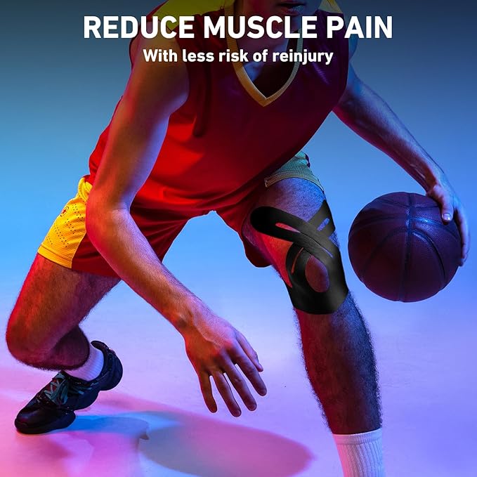 Kinesiology Tape for Knees Pre Cut, 12 PCS Upgrade KTQUICK Knee Tape For Knee Pain Relief Pre Cut, Original Cotton Knee Tape, Flexible & Durable Sports Tape for Support & Comfort During Workouts,Black